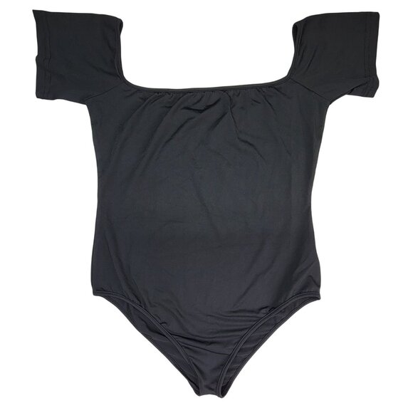 Bodysuit Black Square Neck Pull On Womens Large Polyester & Spandex New in bag - Picture 2 of 5